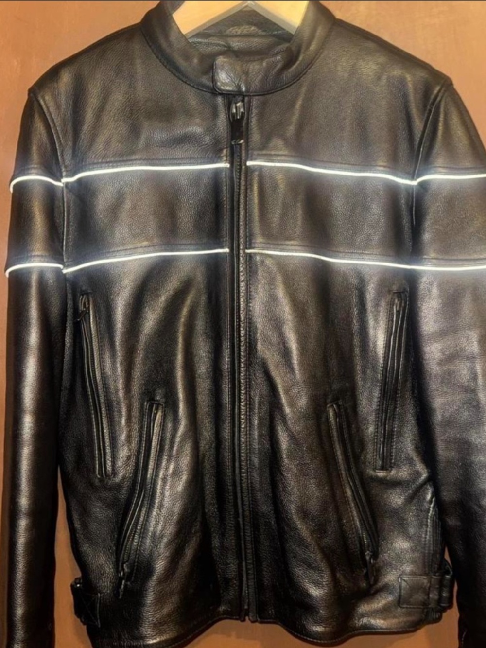 Top Gun Black Leather Motorcycle Zip Up Jacket